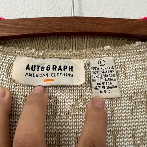Vtg Autograph American Clothing Stripes Word Graphics Cardigan Sweater Size L - Picture 4 of 8